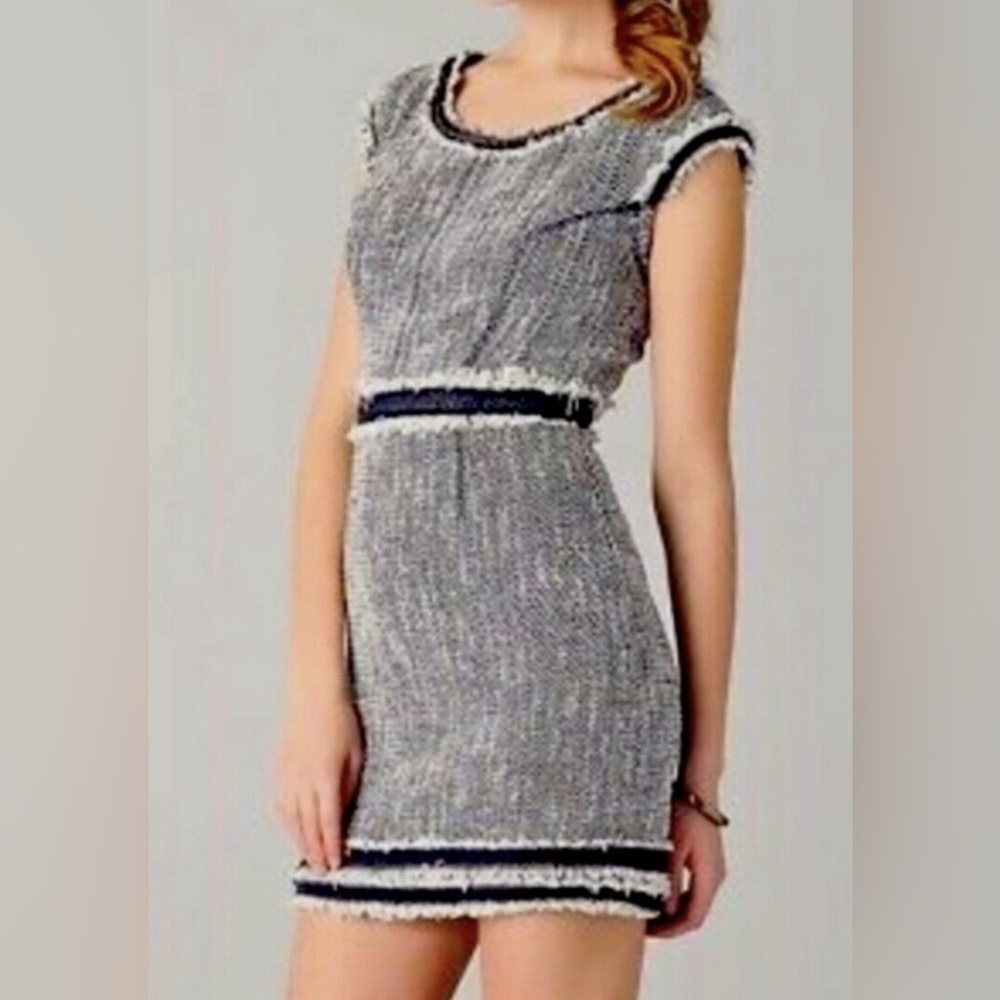 Rebecca Taylor Tweed Fringe Mini Dress Size 12 - Picture 4 of 11